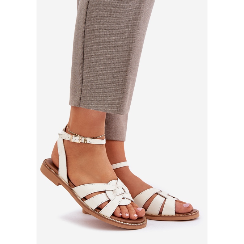 Lewski Shoes ZAZOO 3688 ECRU, PLAT FOTBALL SANDALS vit 1