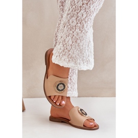 Lewski Shoes Läder flip flops med platt -hanter Lewski 3047/o beige brun 2