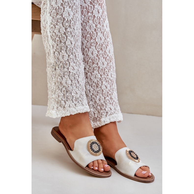 Lewski Shoes Läder flip flops med platt -hanter Lewski 3047/o -golden torkad gyllene 1