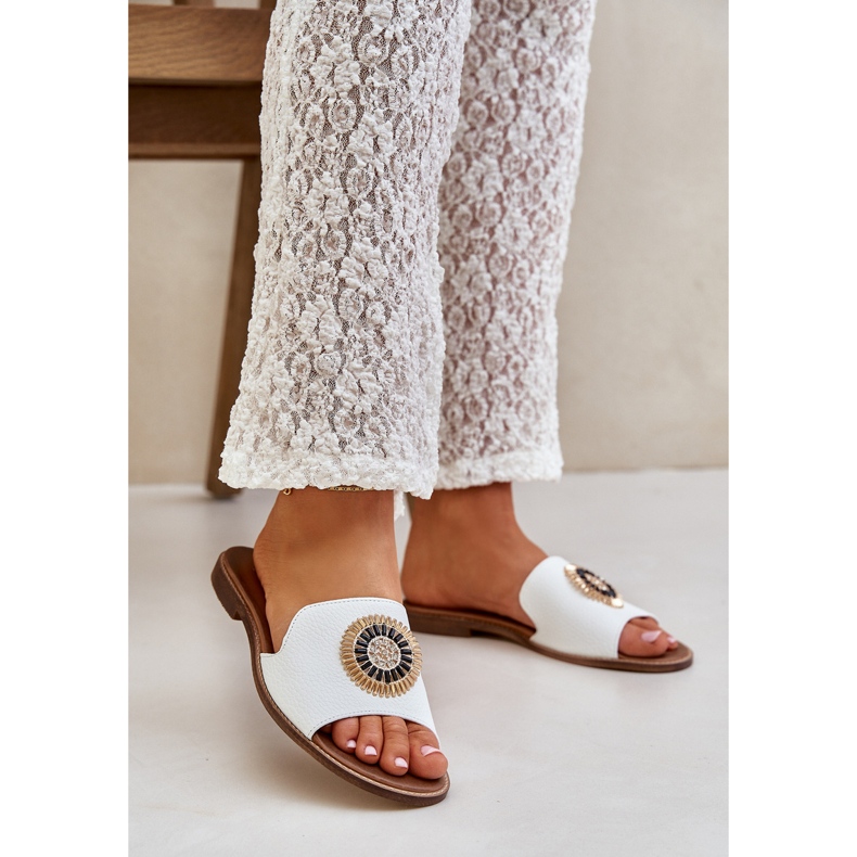 Lewski Shoes Läder flip flops med platt -hanter Lewski 3047/o dekoration vit 1