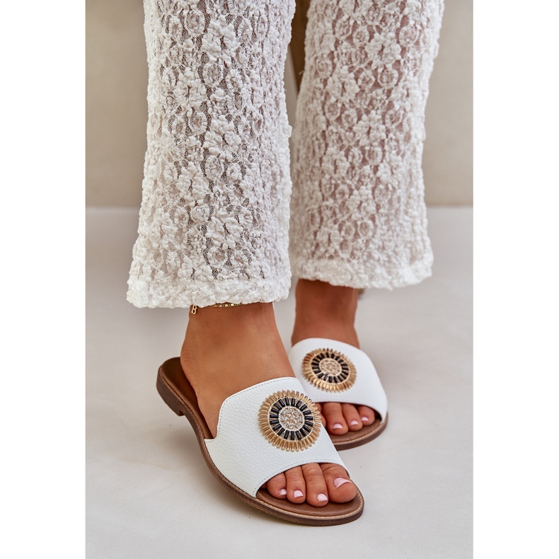 Lewski Shoes Läder flip flops med platt -hanter Lewski 3047/o dekoration vit 2