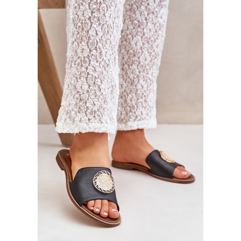 Läderflikar med platt -hane dekoration zazoo 3047/o svart 1