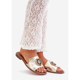 Lewski Shoes Läder flip flops med platt -hacked Lewski złote gyllene 1