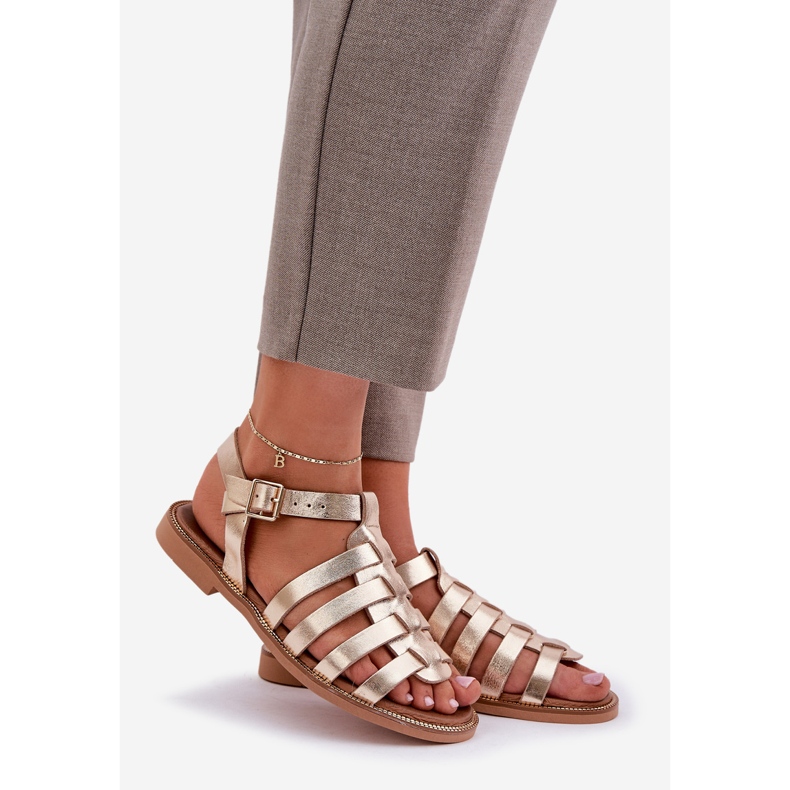 Lädersandaler med platta klackar Zazoo 3686 Zlotys gyllene 1