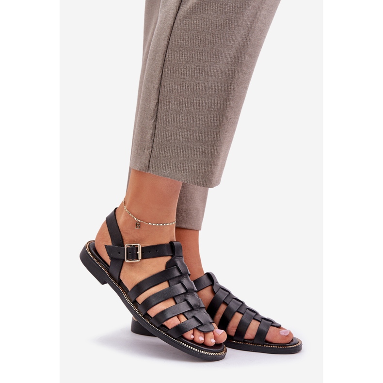 Lädersandaler med platta klackar zazoo 3686 svart 1