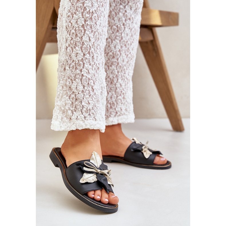 Tofflor med dekoration naturligt läder zazoo 3574/z svart 2