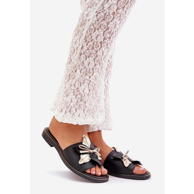 Tofflor med dekoration naturligt läder zazoo 3574/z svart 1