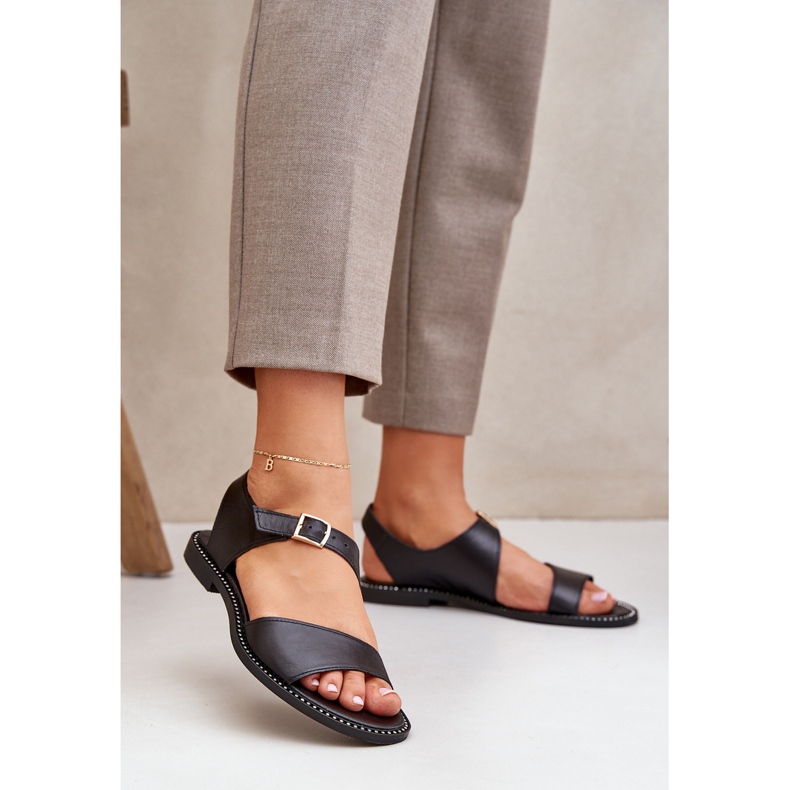 Zazoo 3014 kvinnors platta sandaler svart 2