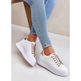 Sneakers på en plattform med dekorativa snören vit och guld 2