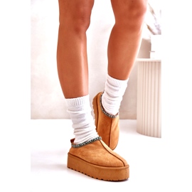 Kvinnors tofflor på plattformen med kamelbroderi beige 3