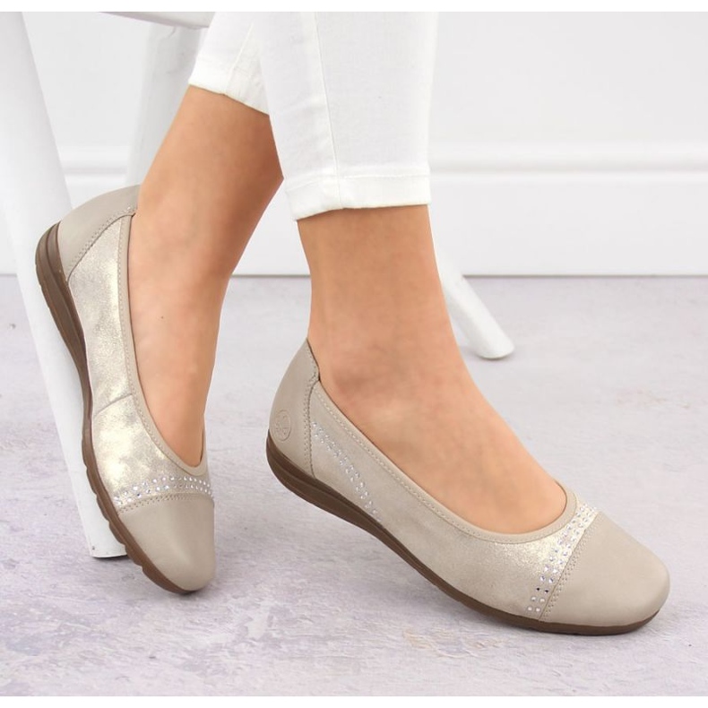Skor, kvinnors ballerinas rieker l9353-62 beige 2