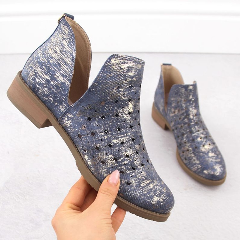 M.Daszyński Kvinnors läderstövlar M. Daszyński SA62-102 blå 1