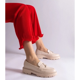 Beige Eco -Leather Loafers dekorerade med zirkoner 1