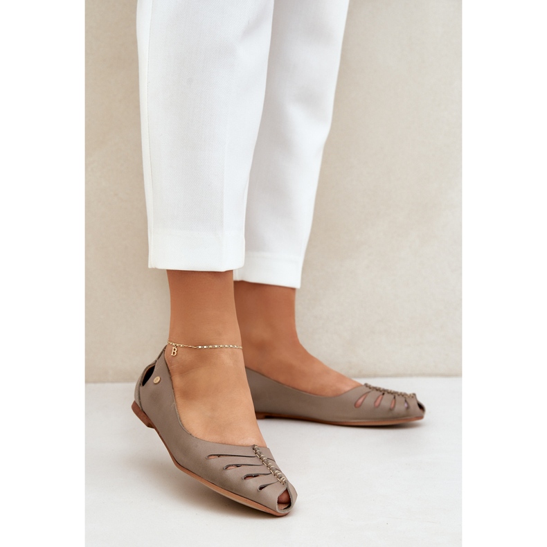 Zazoo 10009 Bekväma läder kvinnors ballerinas mörk beige 2