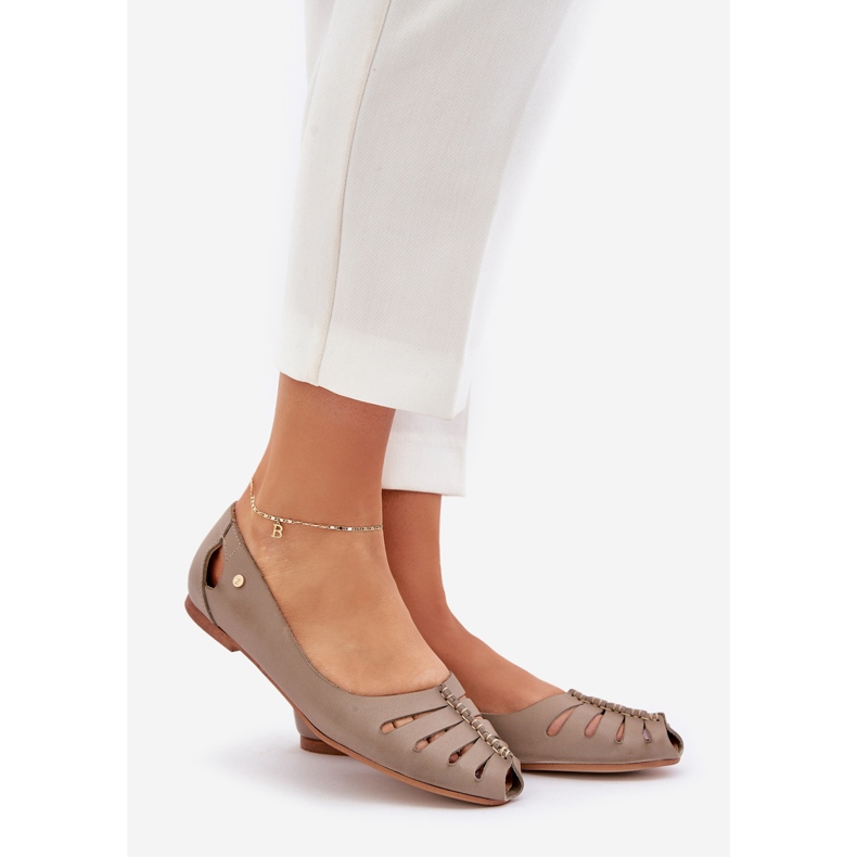 Zazoo 10009 Bekväma läder kvinnors ballerinas mörk beige 1