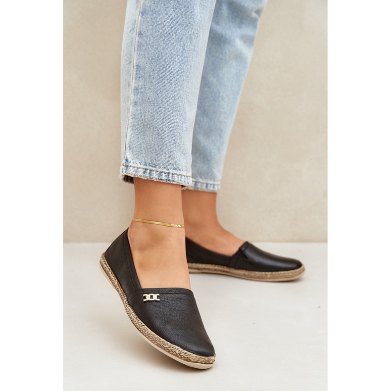 Elegant läder Espadrilles Women's Zazoo 10177 Black svart 2