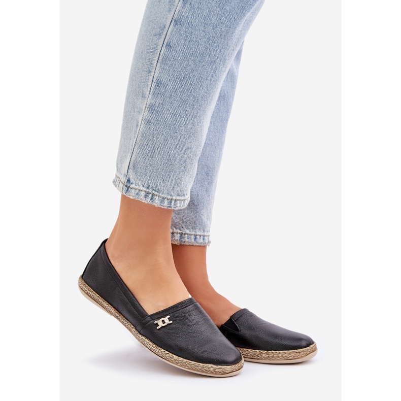 Elegant läder Espadrilles Women's Zazoo 10177 Black svart 1