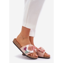 Kvinnors flip flops med blommor på en korkplattform rosa 1