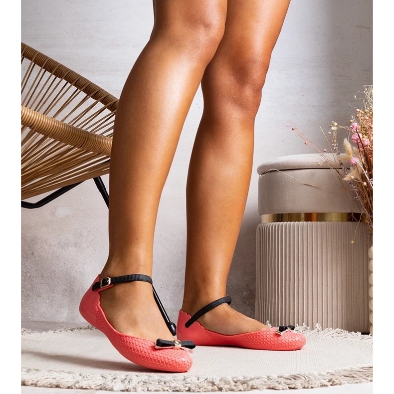 D/GMR Kvinnors ballerinas rosa med gummi med en båge och ljunglas 2