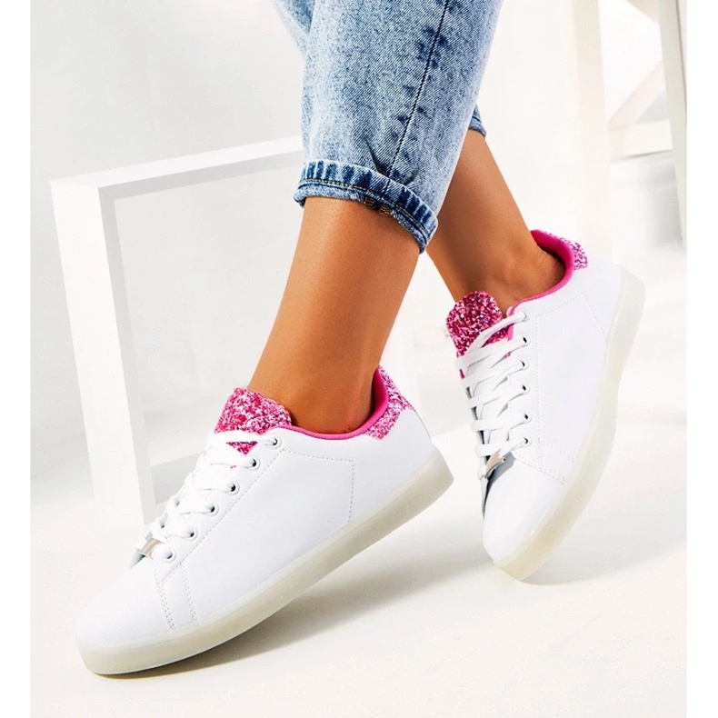 D/GMR Vita och rosa sneakers med Alfaro led-ljus 2
