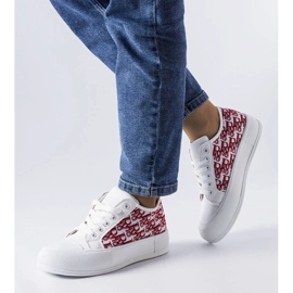 D/GMR Kvinnors vita snörda sneakers med ett fashionabelt markeringsmönster röd 1