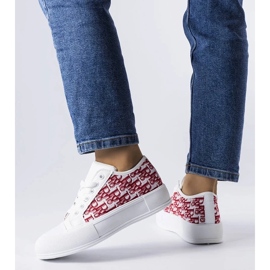 D/GMR Kvinnors vita snörda sneakers med ett fashionabelt markeringsmönster röd 2