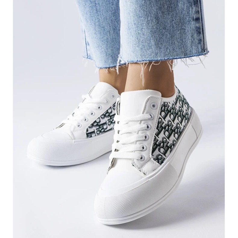D/GMR Kvinnors vita snörda sneakers med ett fashionabelt markeringsmönster 2