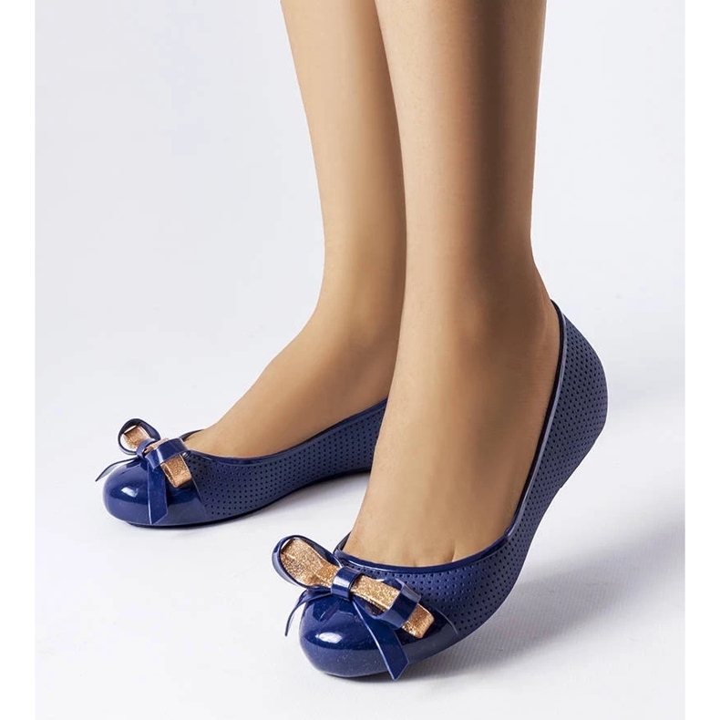 D/GMR Marinblå ballerinor dekorerade med en Harlingen rosett 1