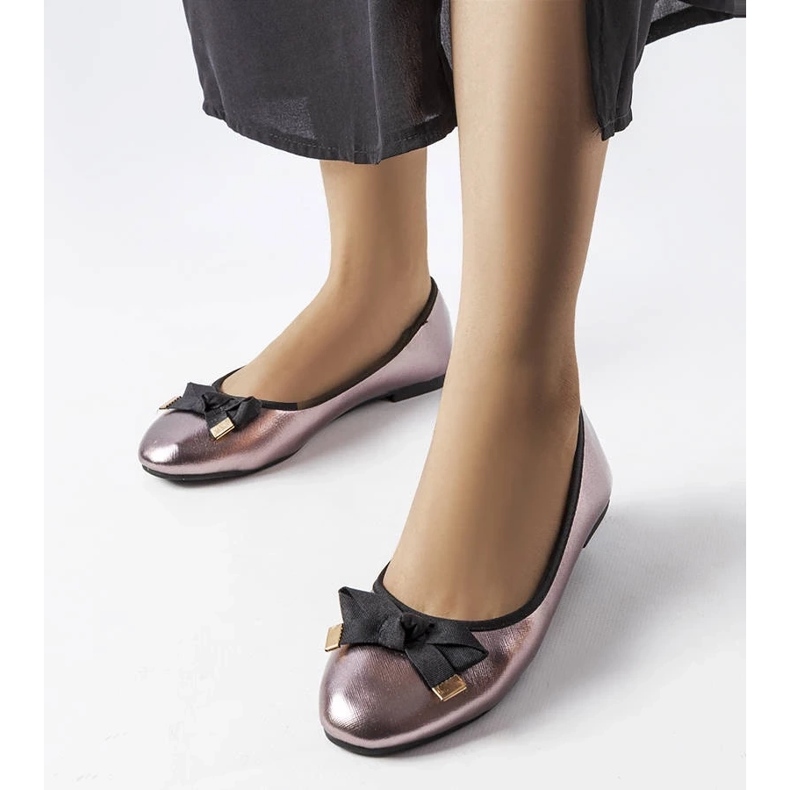 D/GMR Silvermetallic ballerinor med Boro rosett 1