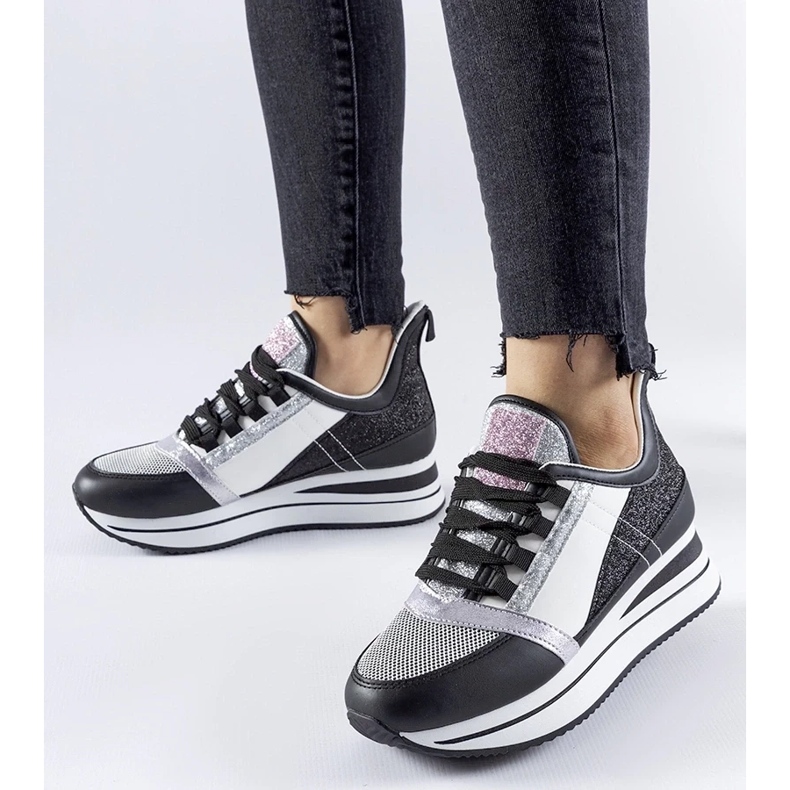 D/GMR Svarta glitter sneakers på Marce-plattformen 1
