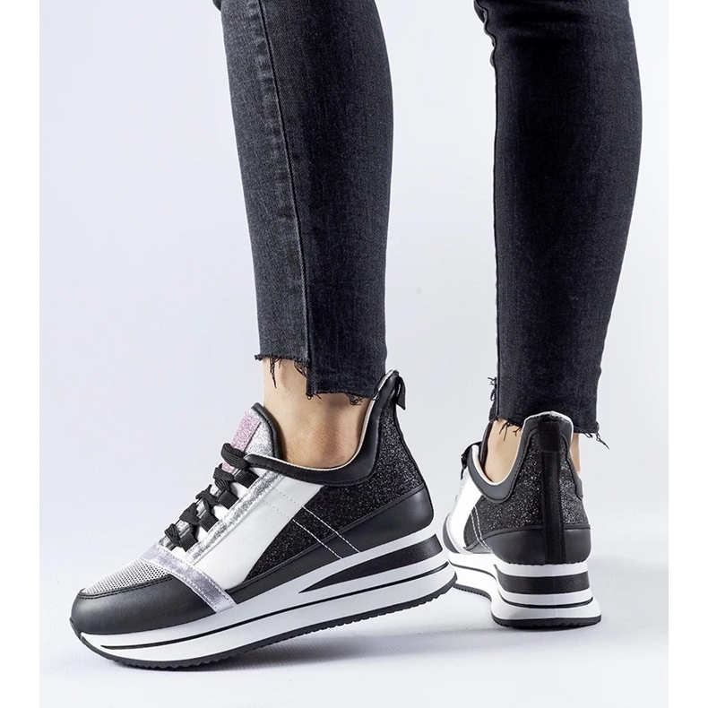 D/GMR Svarta glitter sneakers på Marce-plattformen 2