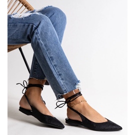 D/CEO Säkra spetsiga svarta balettlägenheter med strass 2