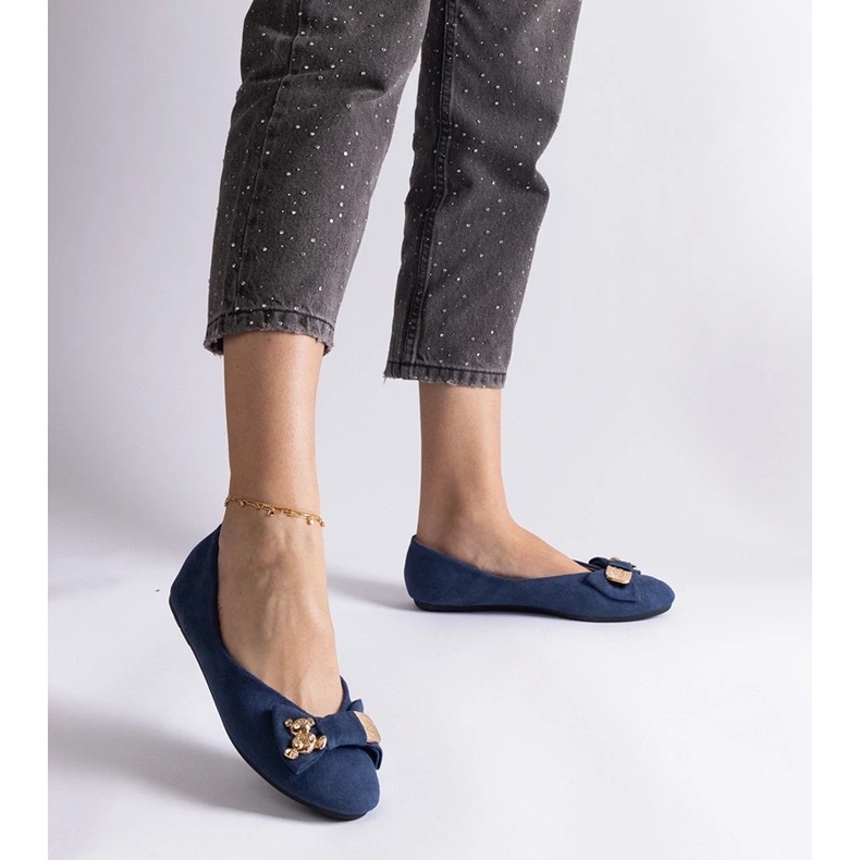 D/CEO Marinblå balettlägenheter dekorerade med en Esdras rosett och brosch 2