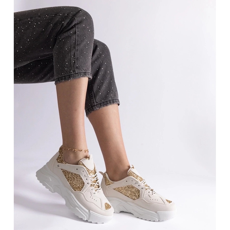 D/CEO Beige damsneakers med glitterinlägg Caraballo 2