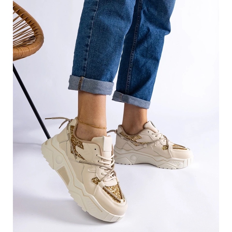 D/CEO Beige damsneakers med agarglitter 2