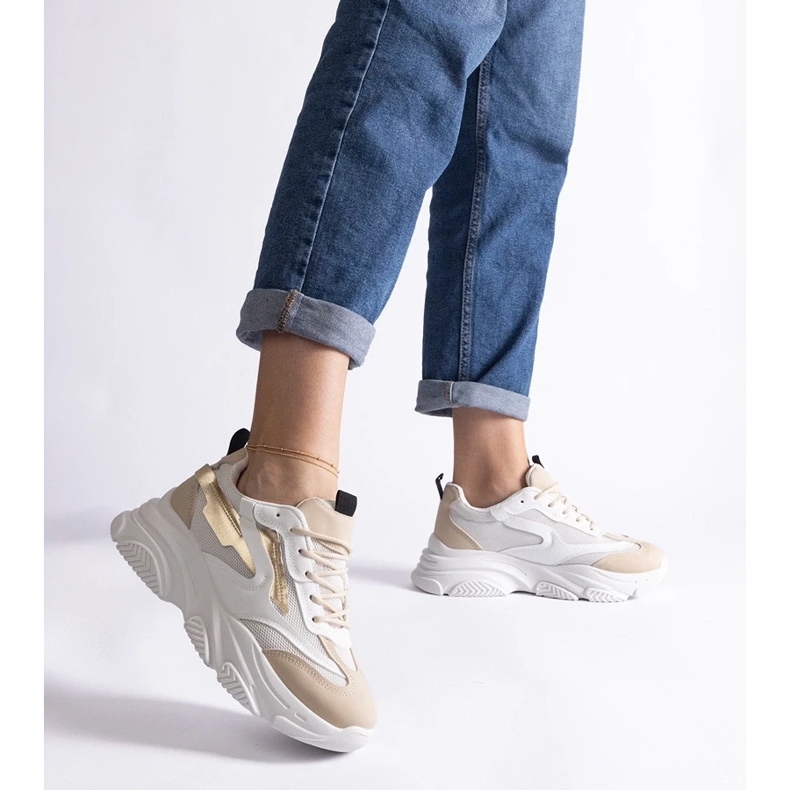 D/CEO Milenka-sneakers i beige och guld för kvinnor 2