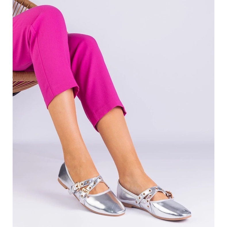 D/CEO Silver Eco -Leather Ballerinas dekorerade med Emmarino -spännen 1