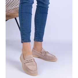 Brown OpenWork Ekozamszamowe Loafers med en gyllene dekoration brun 1