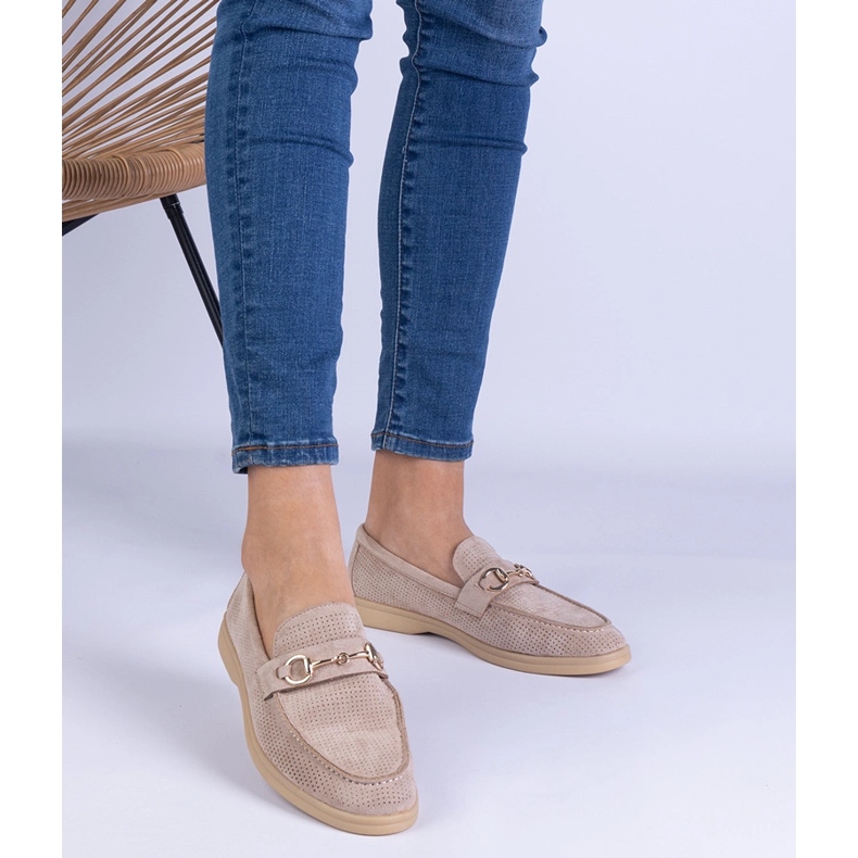 Brown OpenWork Ekozamszamowe Loafers med en gyllene dekoration brun 1