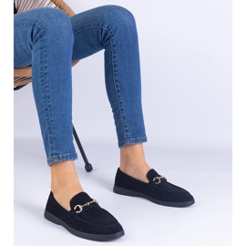 Svart Openwork Ekozamzamowe Loafers med en gyllene dekoration 1