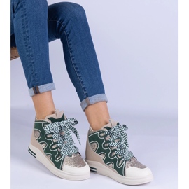 Gröna sneakers med tjocka snören och glitter 3