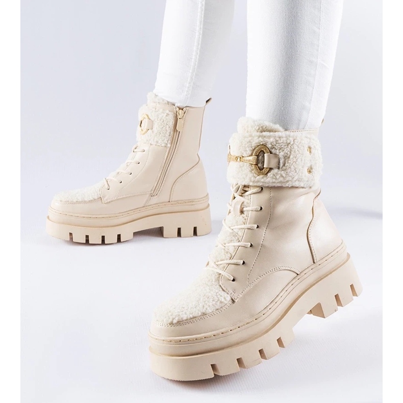 D/CEO Beige isolerade arbetarstövlar med Highland-spänne 2