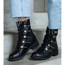 D/CEO Svarta ankelboots med snörning dekorerade med Elea nitar 2