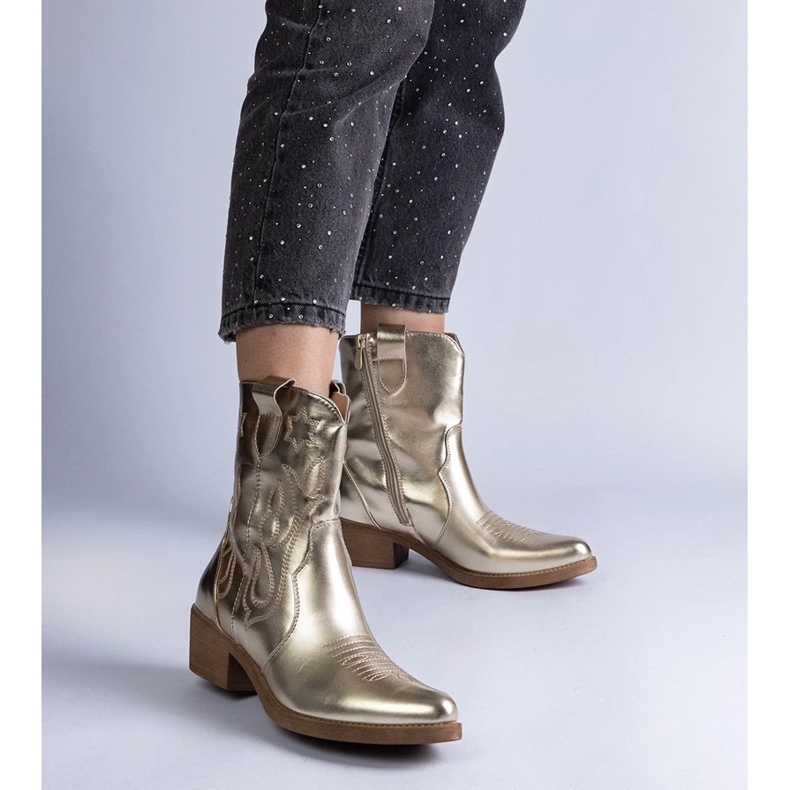 D/CEO Cowboystövlar i guld för damer med hög klack, metallic metallic Madeira gyllene 2