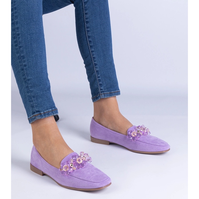Violet Eco -Scholar Moccasins med kristaller purpur 1