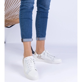 Kvinnors vita sneakers med prägling och glitter 1