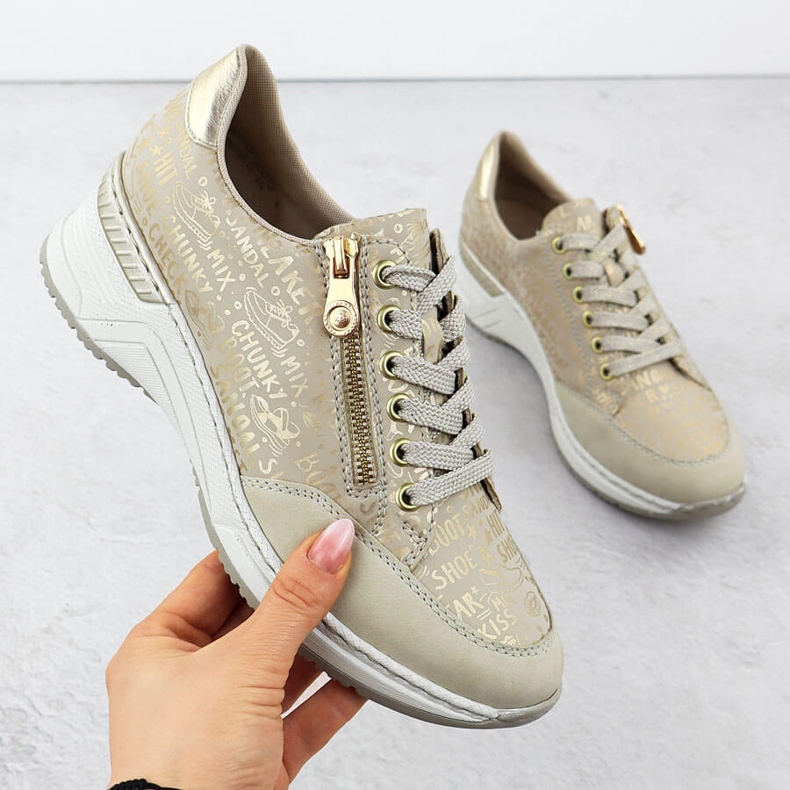 Kvinnors skor sneakers på kilarna bekväma beige rieker n4316 1