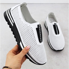 Kvinnors läderskor gled Openwork White S.Barski LR51-672 vit 1