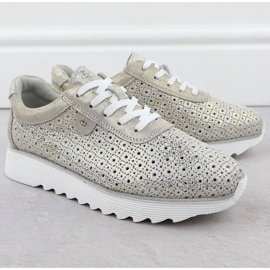 S.Barski Kvinnors läderskor på OpenWork-plattformen Złote S. Barski LR51-927 gyllene 2