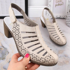 Rieker W RKR49B högklackade sandaler i läder, beige 2